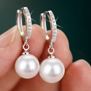 GALLANT & GRACE 925 Sterling Silver Pearl Hoop Earrings